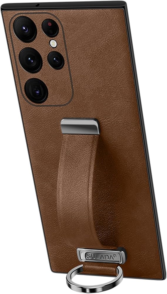 Leather Texture Skin Feel Shockproof Phone Case with Wristband and Ring Holder for Samsung Galaxy S24 Ultra 5G