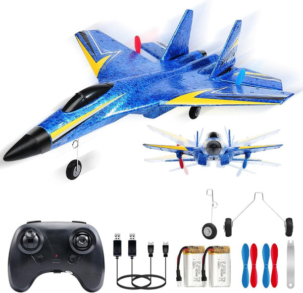 Fremego SU-27 RC Airplane,2.4GHz 2 Channel Remote Control Plane with Gyro Night Lights and 2 Batteries, Easy to Fly for Adults, Beginners and Kids